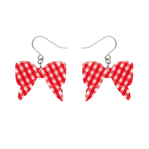 Erstwilder - Bow Gingham Drop Earrings - Red