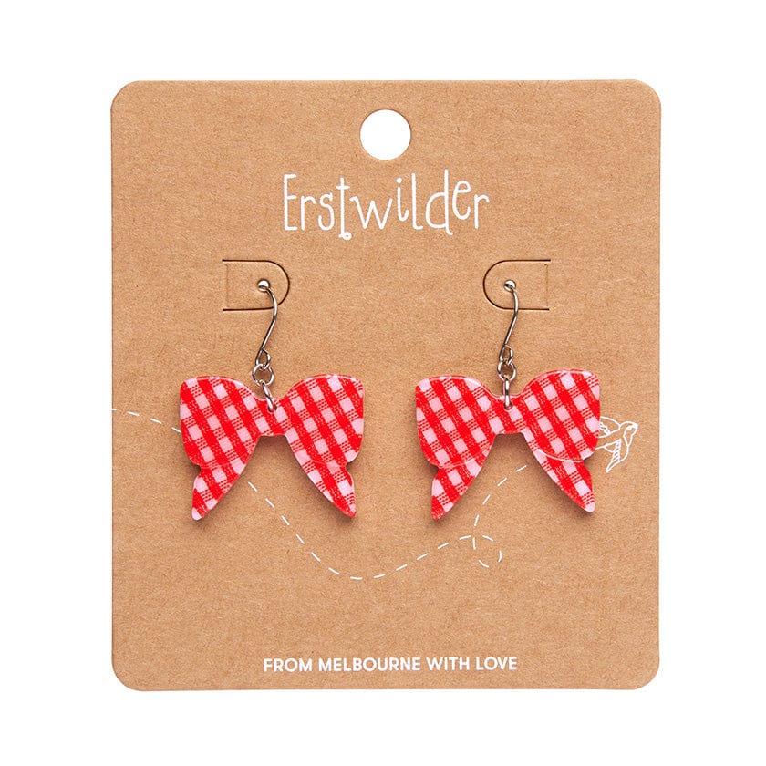 Erstwilder - Bow Gingham Drop Earrings - Red