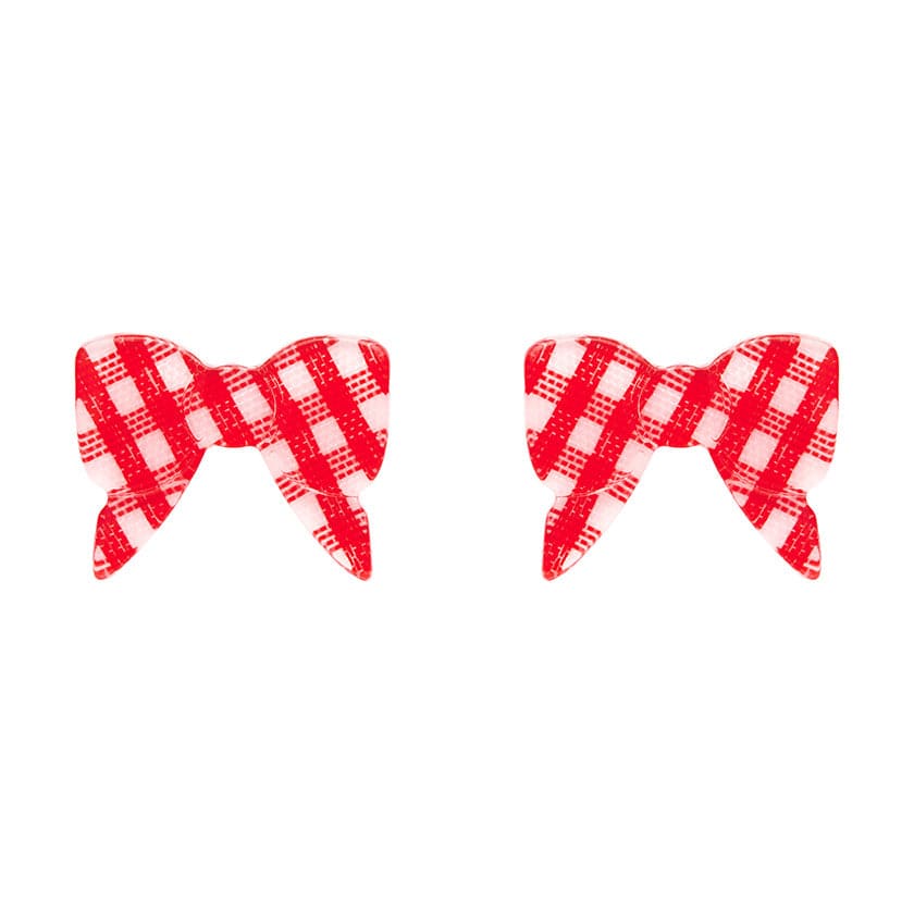 Erstwilder - Bow Gingham Stud Earrings - Red