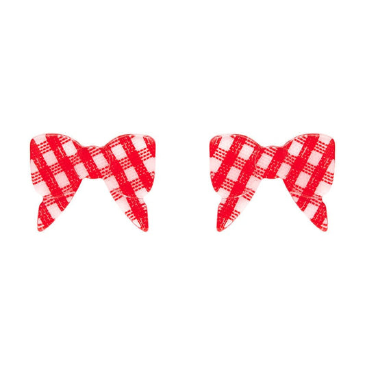 Erstwilder - Bow Gingham Stud Earrings - Red