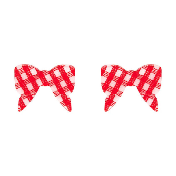 Erstwilder - Bow Gingham Stud Earrings - Red