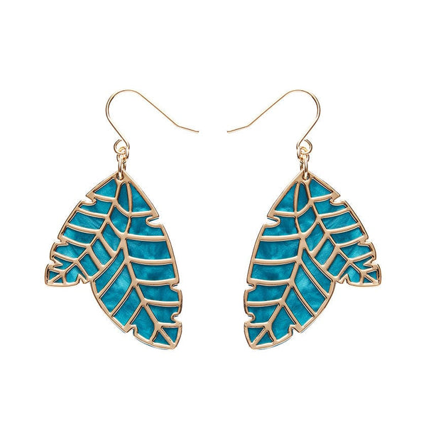 Erstwilder - Leaf Textured Emerald Resin Drop Earrings - Gold