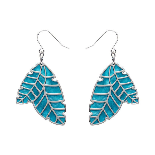 Erstwilder - Leaf Textured Emerald Resin Drop Earrings - Silver