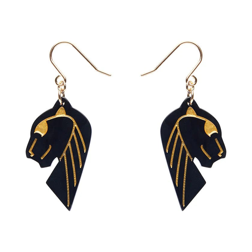 Erstwilder - Jaguar Solid Black Resin Drop Earrings - Gold