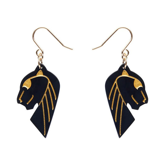 Erstwilder - Jaguar Solid Black Resin Drop Earrings - Gold