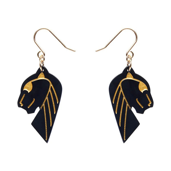 Erstwilder - Jaguar Solid Black Resin Drop Earrings - Gold