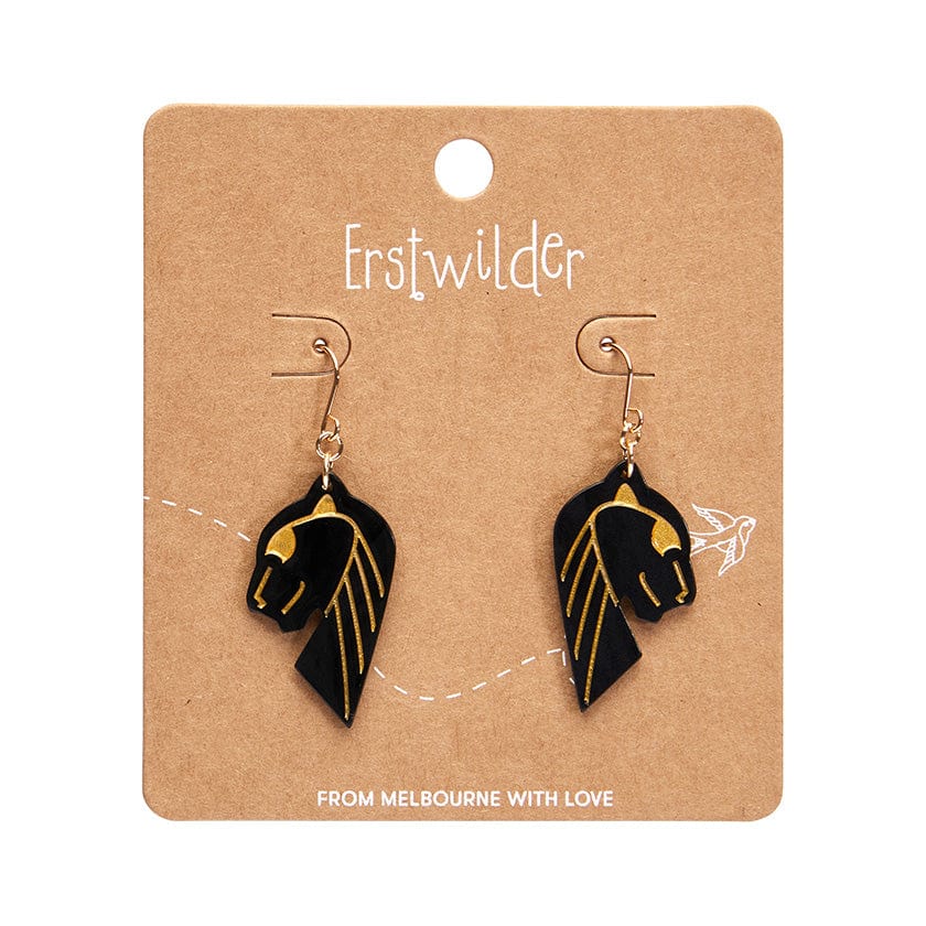 Erstwilder - Jaguar Solid Black Resin Drop Earrings - Gold