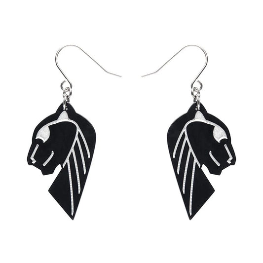 Erstwilder - Jaguar Solid Black Resin Drop Earrings - Silver