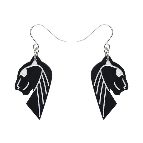 Erstwilder - Jaguar Solid Black Resin Drop Earrings - Silver