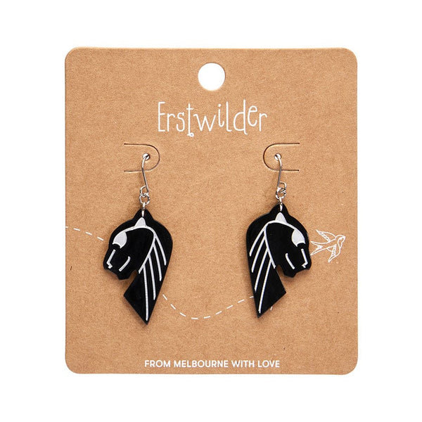 Erstwilder - Jaguar Solid Black Resin Drop Earrings - Silver