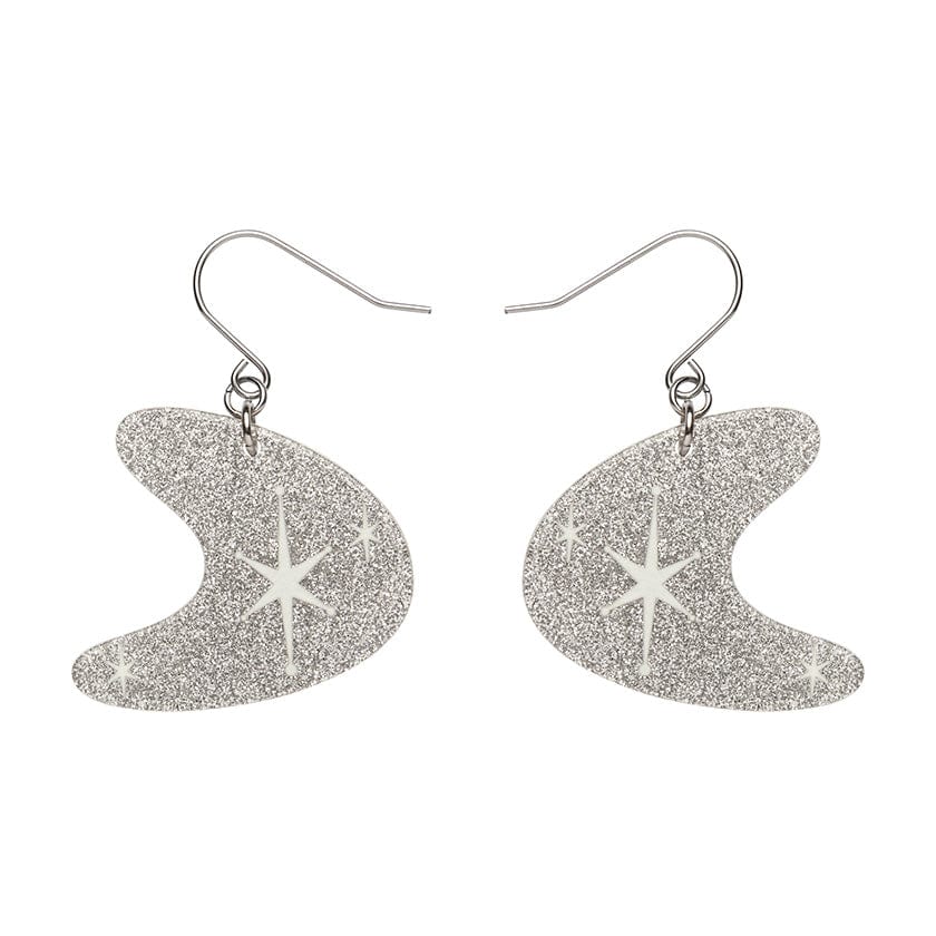 Erstwilder - Atomic Boomerang Glitter Stud Earrings - Silver