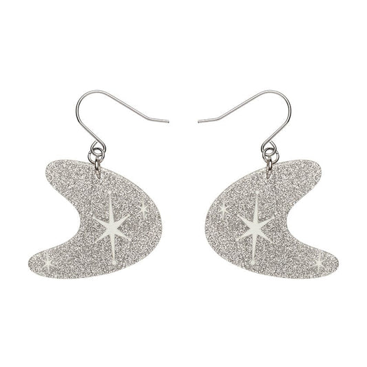 Erstwilder - Atomic Boomerang Glitter Drop Earrings - Silver