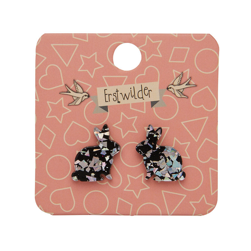 Erstwilder - Bunny Chunky Glitter Resin Stud Earrings - Holographic Silver