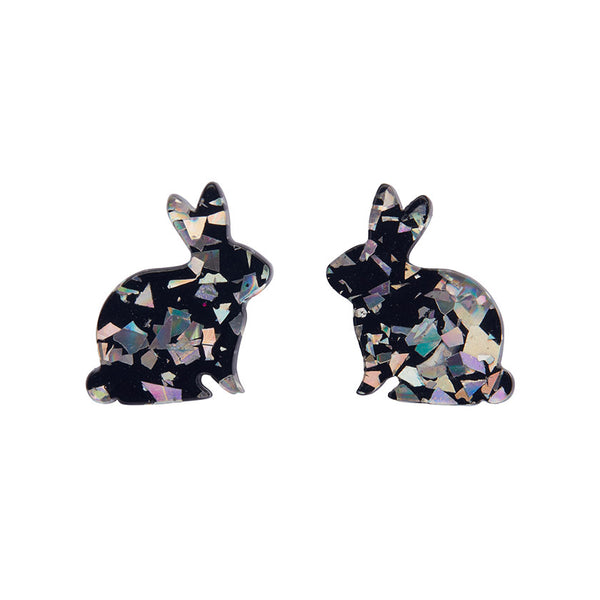 Erstwilder - Bunny Chunky Glitter Resin Stud Earrings - Holographic Silver