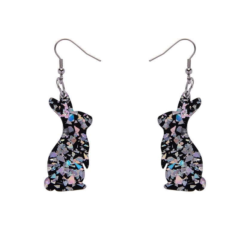 Erstwilder - Bunny Chunky Glitter Resin Drop Earrings - Holographic Silver