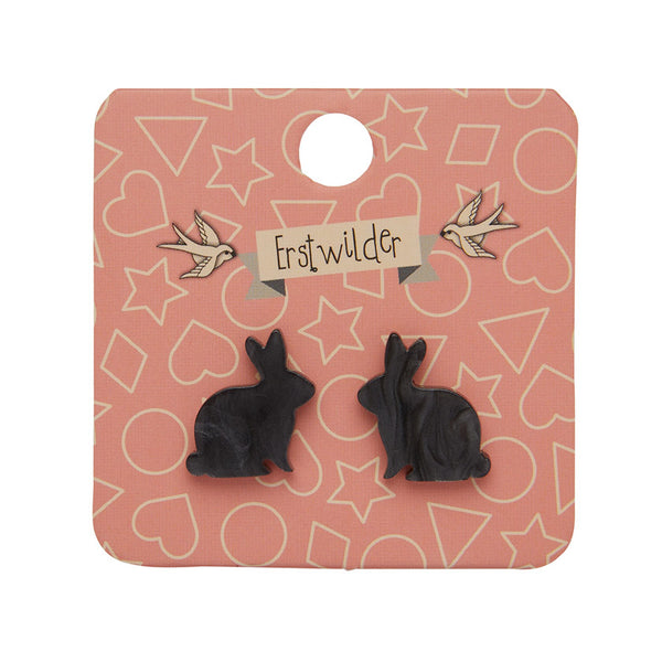 Erstwilder Black Bunny Textured Resin Stud Earrings