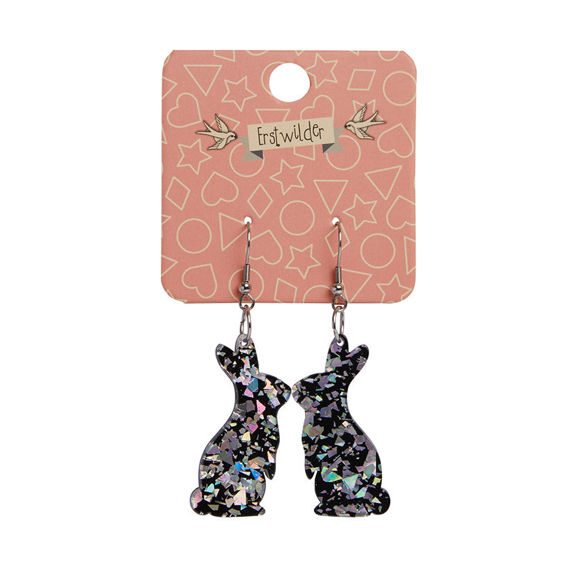 Erstwilder - Bunny Chunky Glitter Resin Drop Earrings - Holographic Silver