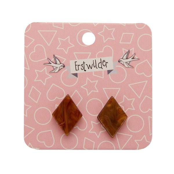 Erstwilder - Diamond Textured Resin Stud Earrings - Dark Orange