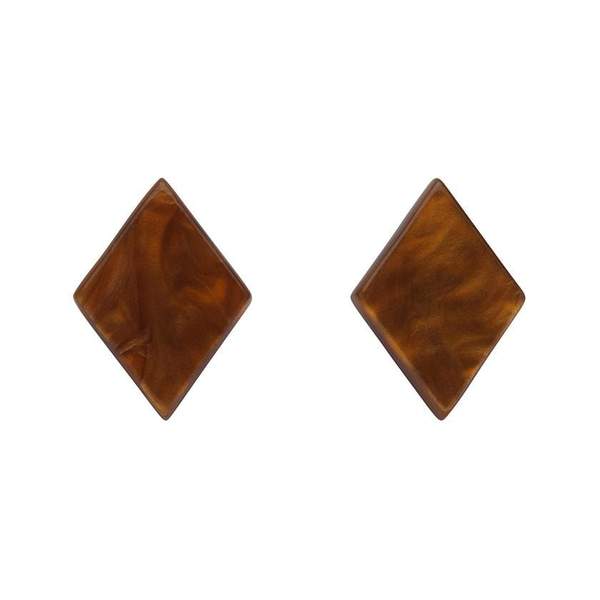 Erstwilder - Diamond Textured Resin Stud Earrings - Dark Orange