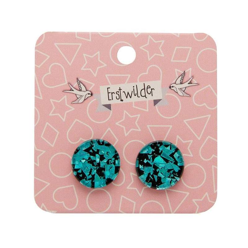 Erstwilder - Circle Chunky Glitter Resin Stud Earrings - Teal