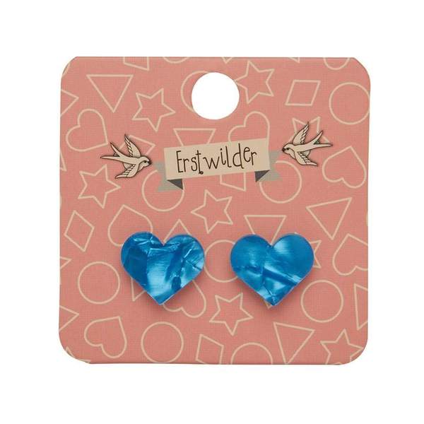 Erstwilder - Heart Textured Resin Stud Earrings - Blue