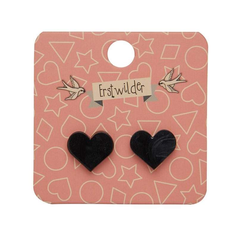 Erstwilder - Heart Textured Resin Stud Earrings - Black