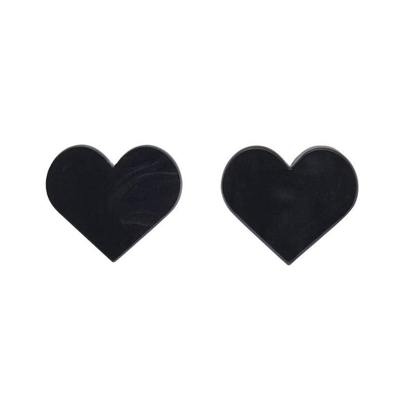 Erstwilder - Heart Textured Resin Stud Earrings - Black