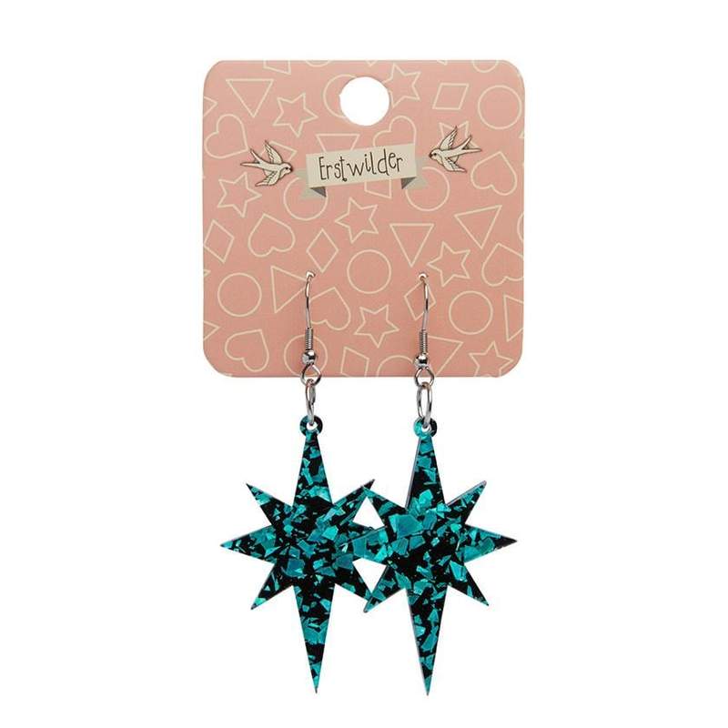 Erstwilder - Starburst Chunky Glitter Resin Drop Earrings - Teal