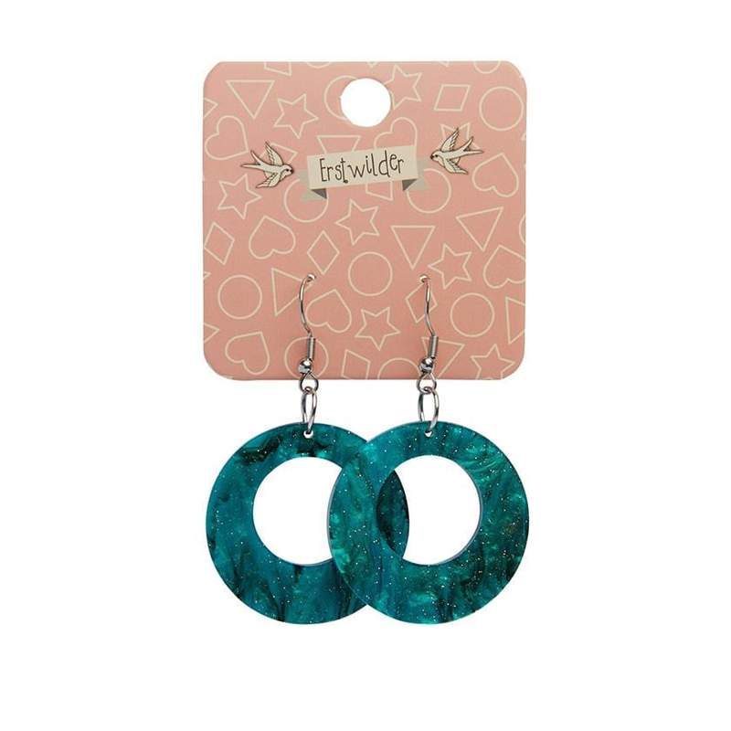 Erstwilder - Circle Ripple Glitter Resin Drop Earrings - Emerald