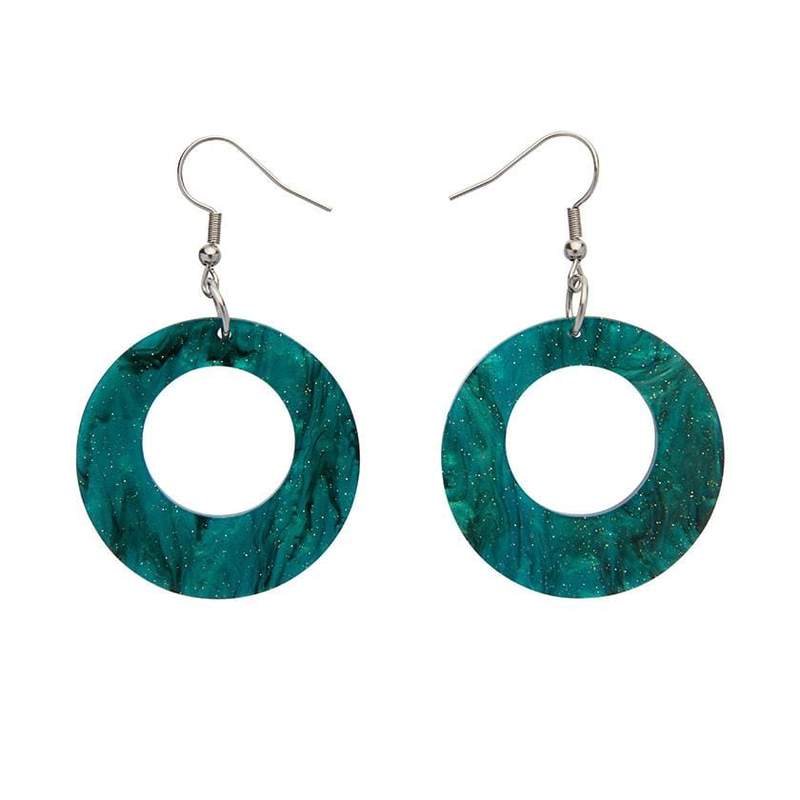 Erstwilder - Circle Ripple Glitter Resin Drop Earrings - Emerald