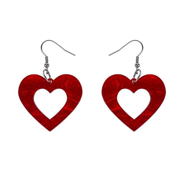 Erstwilder - Heart Textured Resin Drop Earrings - Red