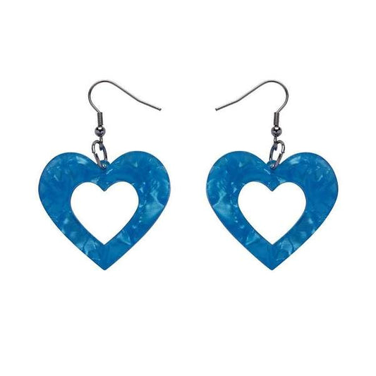 Erstwilder - Heart Textured Resin Drop Earrings - Blue