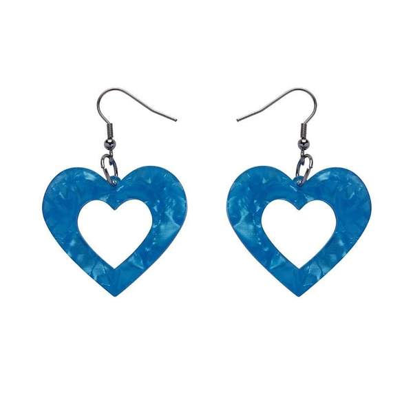 Erstwilder - Heart Textured Resin Drop Earrings - Blue