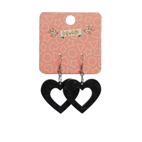 Erstwilder - Heart Textured Resin Drop Earrings - Black