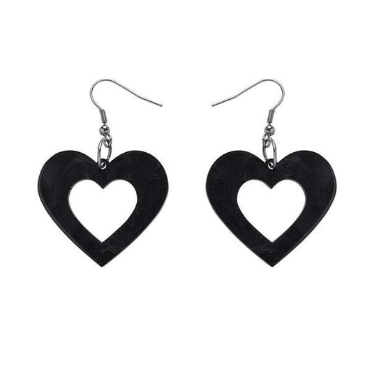 Erstwilder - Heart Textured Resin Drop Earrings - Black