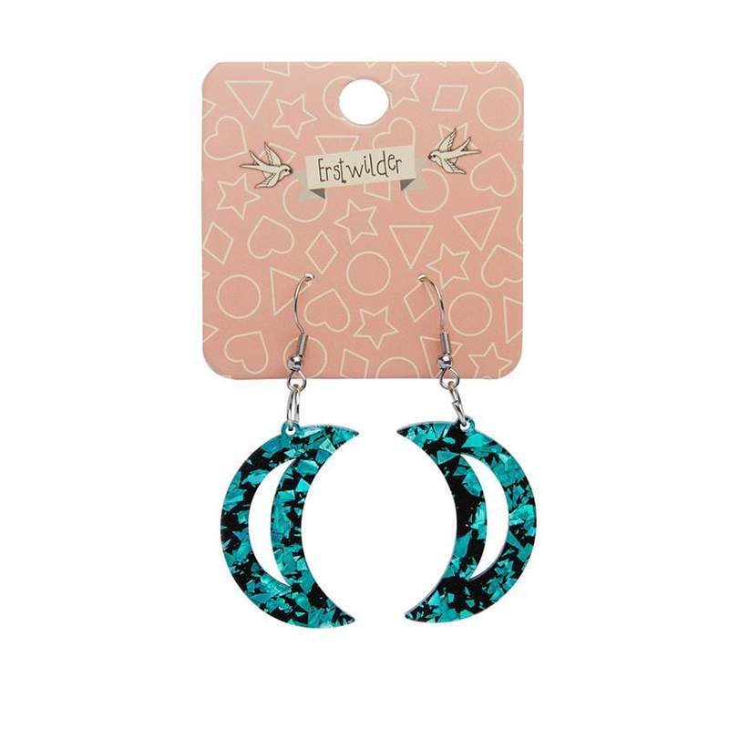 Erstwilder - Crescent Moon Chunky Glitter Resin Drop Earrings - Teal