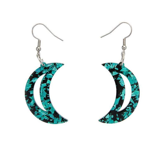 Erstwilder - Crescent Moon Chunky Glitter Resin Drop Earrings - Teal