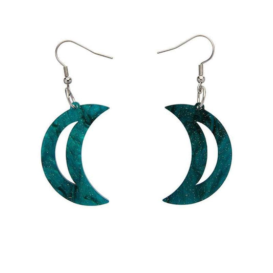 Erstwilder - Crescent Moon Chunky Glitter Resin Drop Earrings - Emerald