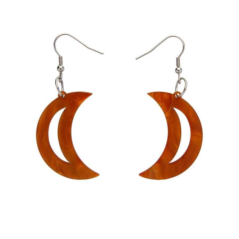 Erstwilder - Crescent Moon Ripple Resin Drop Earrings - Orange