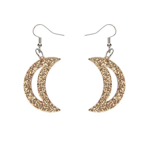 Erstwilder - Crescent Moon Glitter Resin Drop Earrings - Gold