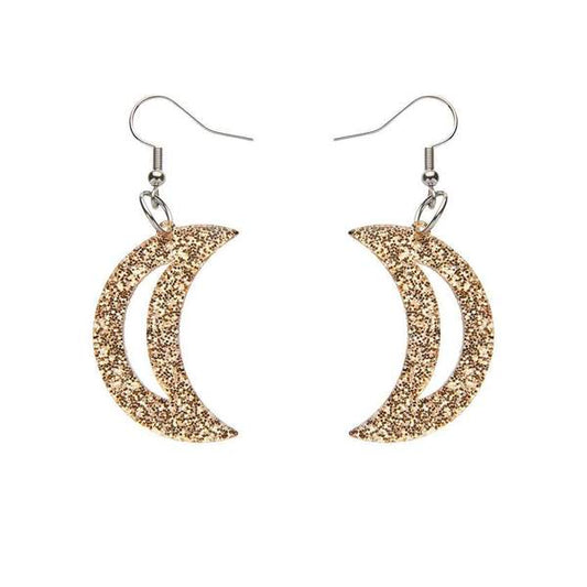 Erstwilder - Crescent Moon Glitter Resin Drop Earrings - Gold