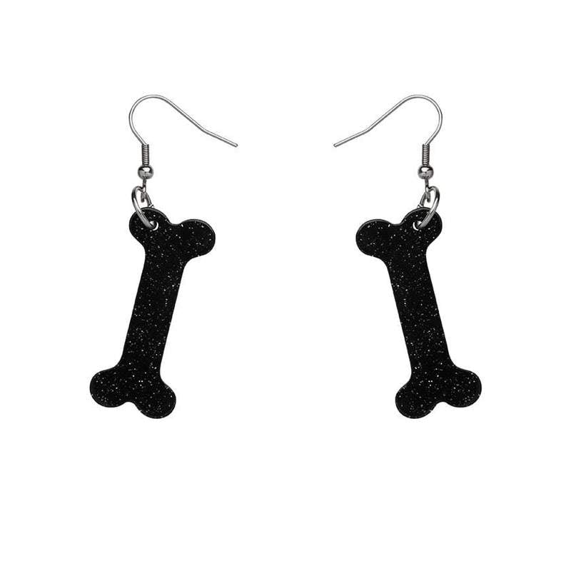 Erstwilder - Bones Glitter Resin Drop Earrings - Black