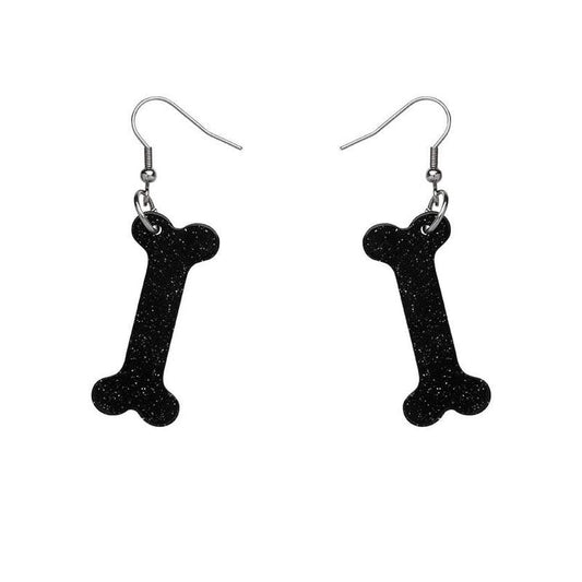 Erstwilder - Bones Glitter Resin Drop Earrings - Black