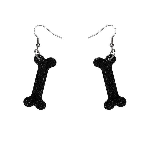 Erstwilder - Bones Glitter Resin Drop Earrings - Black
