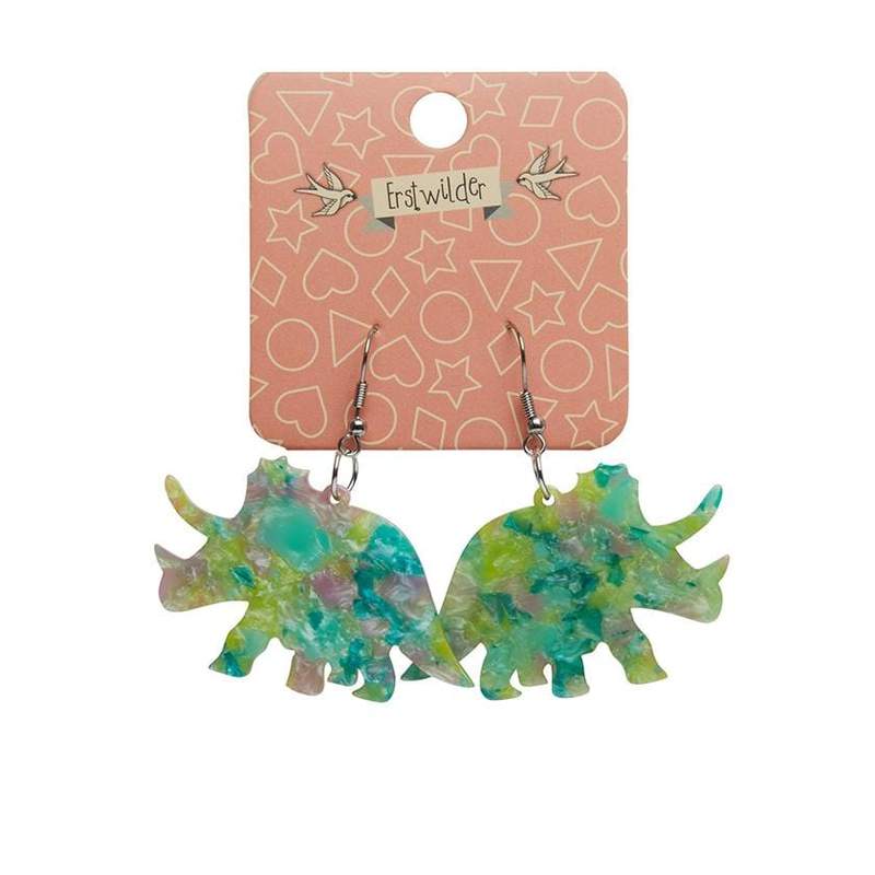 Erstwilder - Triceratops Mottled Drop Earrings - Green