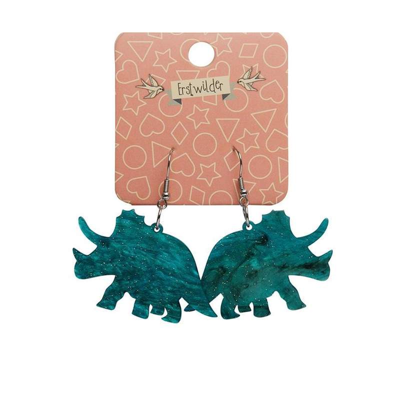 Erstwilder - Triceratops Ripple Glitter Drop Earrings - Emerald