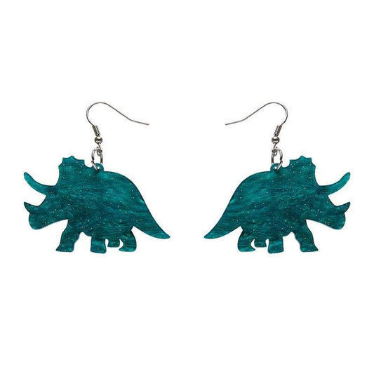 Erstwilder - Triceratops Ripple Glitter Drop Earrings - Emerald