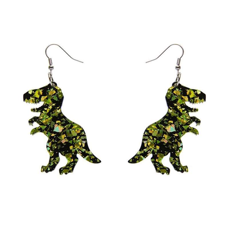 Erstwilder - Tyrannosaurus Dinosaur T-REX Chunky Glitter Resin Drop Earrings - LIME