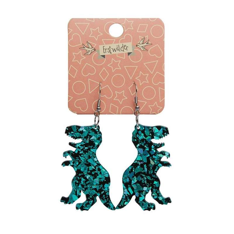 Erstwilder - Tyrannosaurus Chunky Glitter Resin Drop Earrings - Teal