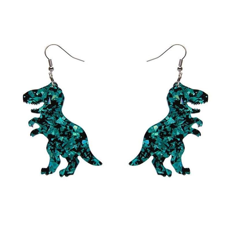 Erstwilder - Tyrannosaurus Chunky Glitter Resin Drop Earrings - Teal